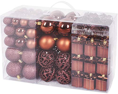 BRUBAKER 101-teiliges Set Weihnachtskugeln mit Baumspitze Braun Christbaumschmuck