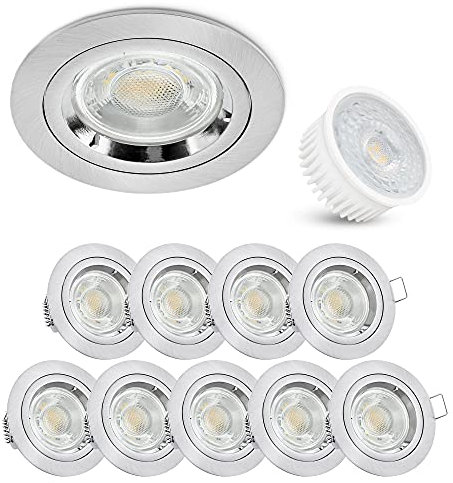 linovum Einbaustrahler LED 10er Set flach 36mm - Einbauleuchte rund starr Edelstahl gebürstet inkl. LED neutralweiß 4W 230V
