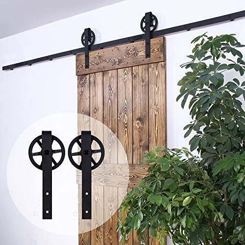 CCJH 4FT/122cm Quincaillerie Kit de Rail pour Porte Coulissante Systeme Porte Coulissante Interieur - Big Spoke Wheel Forme J -Pour porte simple