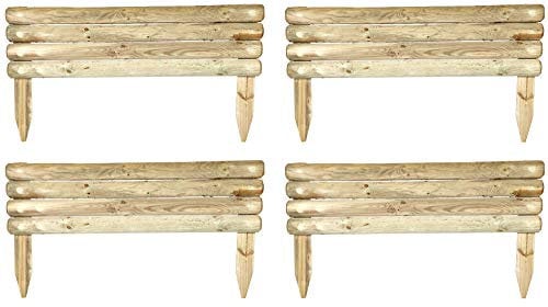 Pack of 4 x 28cm Horizontal Fixed Log Garden Lawn Border Edging - Wooden Log Roll Panel Edge