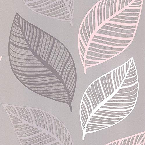 Crown Emporium Elba Blush Taupe Wallpaper M1462 - Leaf Motif Glitter Foliage