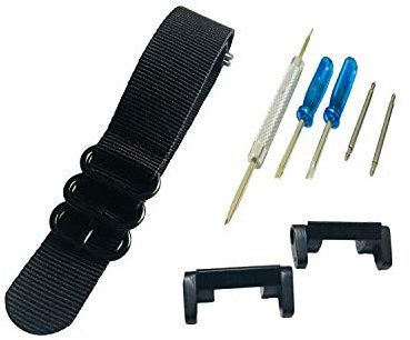 Richie strap Uhrenarmband, 22 mm, 5-Ring-Nylon, GSteel Metall-Adapter-Set für Casio GShock G-Steel-Modelle GST100, GSTB100, GST300, GST400, GST410, GSTW120L, GSTW310, Schwarz , Armband