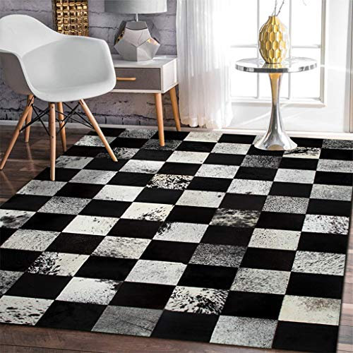 LHNLY-Teppiche Teppich Kuhfell Patchwork, Kunstleder Schwarz Und Weiß Mosaik Rechteckigen Teppich Nordic Licht Mode Wunderschönen Moderne Wohnzimmer Bürobereich Club Dekoration (160 cm x 240 cm)