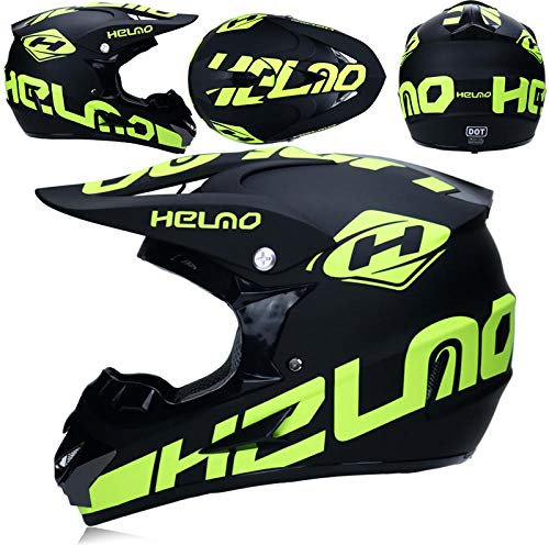 Off-road motorcycle full face helmet adult mountain bike full helmet riding helmet full helmet three-piece safety warm helmet-Matt Black Green H_XL