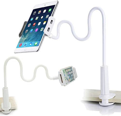 GVEFIVME Gooseneck Tablet Holder, Universal Tablet Stand : 360 Flexible Lazy Arm Holder Clamp Mount Bracket Bed for 4.7~10.5 Pad Air Pro mini,Tablet, Phone, more Devices (White) 1