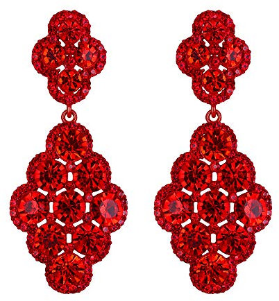 EVER FAITH Damen Ohrringe Hochzeit Braut Rhombus Strass Kristall Hohl Kronleuchter Ohrhänger Rot