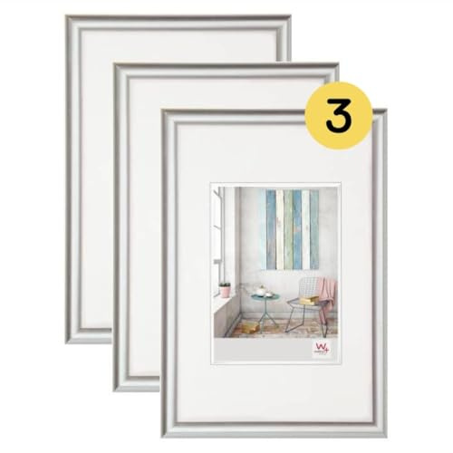 walther Design Picture Frame Silver 40 x 60 cm 3-Pack, Trendstyle Plastic Frame KP460S3