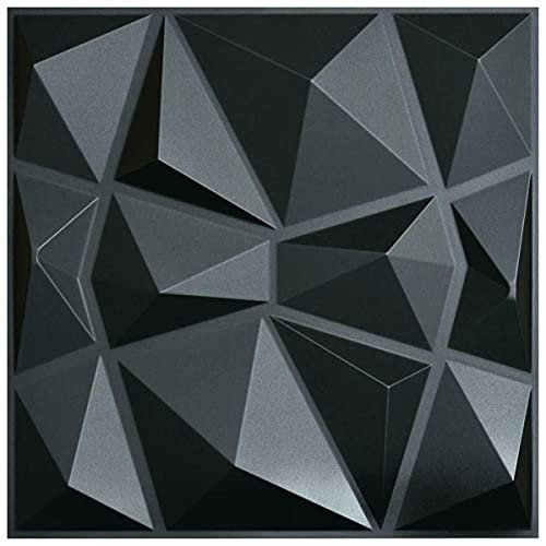 Lot de 12 panneaux muraux 3D - 50 x 50 cm - En PVC - Pour salle de bain, salon, salle de dessin, décoration de plafond, étanche, revêtement de brique - Effet acoustique épais - Motif Stockholm noir