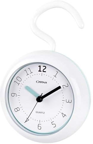 OSTAR Reloj de ducha impermeable para baño, reloj de cuarzo analógico para colgar, temporizador de doble propósito, funciona con pilas AA de 4.7 pulgadas de tamaño redondo (cian-azul)