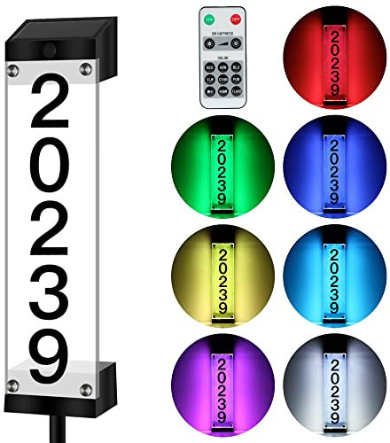 GOSUNWEY - Numeri civici solari per esterni, con paletti, impermeabile, illuminato, a energia solare, con numeri civici a LED, per cassetta postale stradale