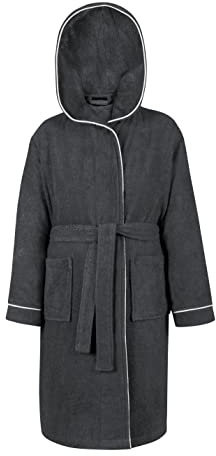 LAYNENBURG Premium Bademantel Kinder & Teenager mit Kapuze - 100% Baumwolle - OEKO TEX Standard 100 - flauschiges Frottee - Größe (146/152, Anthrazit)