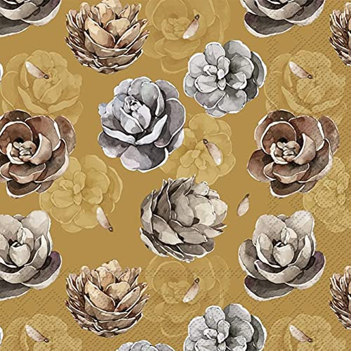 Miss Lovely Servietten Herbst TANNENZAPFEN Papier-Servietten in Ocker-gelb, braun. beige & creme - Herbstliche Deko Tisch-Dekoration Winterwald 20 Servietten (Servietten Tannenzapfen Ocker)