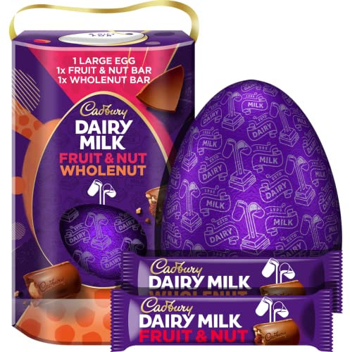 Cadbury Dairy Milk Fruit & Nut and Wholenut Chocolate Easter Egg 249g With 1 Fruit & Nut Bar and 1 Wholenut Chocolate Bar