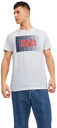 JACK & JONES Men's T-Shirts Short Sleeve Designer O-Neck Tee Top, White Colour, UK Size M