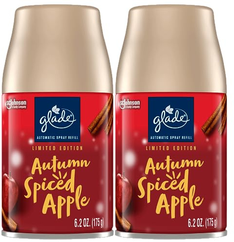 Glade Automatic Spray Refill, Air Freshener for Home and Bathroom, Autumn Spiced Apple, Limited Edition Scent, 6.2 Oz, 2 Count