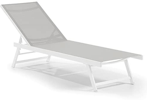 Leco-Sonnenliege Elina – Formschöne Aluminium-Gartenliege mit 5fach Verstellbarer Rückenlehne und einklappbaren Füßen – Gestell Weiß