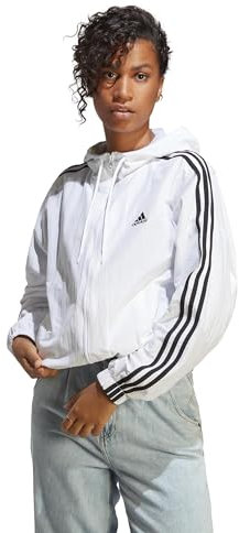 adidas Veste coupe-vent tissée Essentials 3 bandes pour femme, Argent métallisé/bleu clair/noir, M