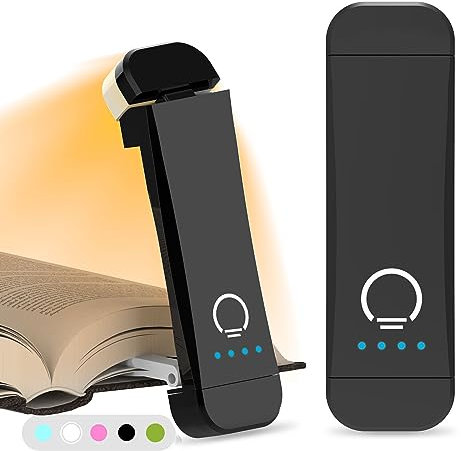 HIONXMGA Luz de Lectura Recargable, Lámpara con Pinzas para Protección Ocular - 3 Colores & Regulación de Brillo Continua, Plegable para Leer en la Cama, Ideal para Amantes de Libros, Negro