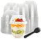 FWEEK 100 tazas de postre de 360 ml con tapa, vasos de plástico transparente con tapas, tazas de postre reutilizables con cucharas para fiestas, bodas
