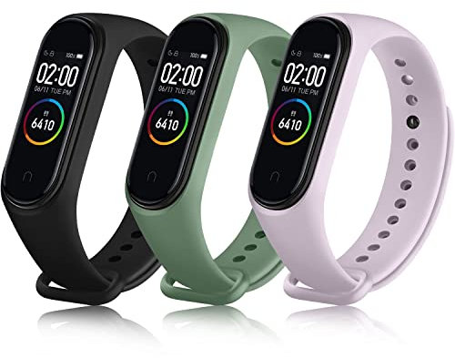 Vancle 3 Stück Armbänder für Xiaomi Mi Band 4 / 3, Silikon Original Uhrenarmbänder Classic Sport Ersatzbänder für Damen und Herren, Schwarz+Helles Lila+Avocadogrün
