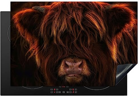 KitchenYeah© Induction Hob Protector Mat 20.1x30.3 / 77x51 cm Stove Cap Top Cover Kitchen Cooker Covers for Electric Hobs Vinyl Scottish Highlander - Cow - Portrait - Animals