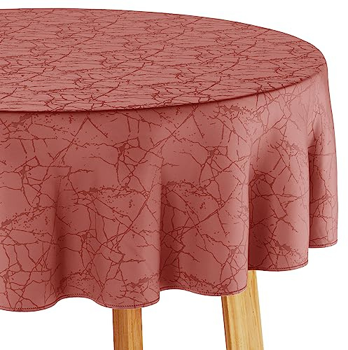 Filumi Tischdecke 130x130 cm rund Altrosa Abwaschbar Für Indoor Outdoor Marmormuster Manil
