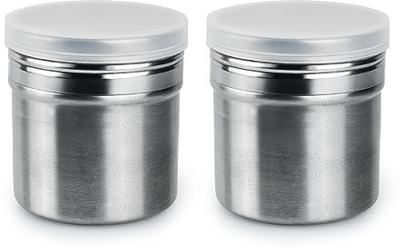 ds. distinctive style Powdered Sugar Shaker Duster 2 Pieces Cinnamon Shaker for Coffee Bar Stainless Steel Spice Shaker with Lid for Pepper, Flour, and Cocoa (Small-7 oz)