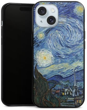 Slim Case extra dünn kompatibel mit Apple iPhone 15 Silikon Handyhülle schwarz Hülle Kunst Vincent Van Gogh The Starry Night