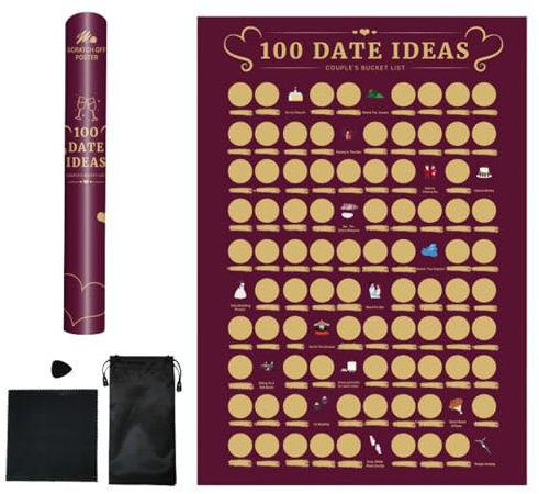GOUDE 100 Date-Ideen zum Rubbeln von Postern, Abenteuer-Challenge-Geschenk-Bucket-List für Paare, Adventure-Challenge-Bucket-List-Date-Night-Ideen (A)