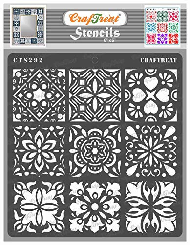 Wiederverwendbare Fliesenschablonen von CrafTreat zum Bemalen von Wänden und Fliesen – Mini-Fliesen – 15,2 x 15,2 cm – DIY-Kunst- und Bastelschablonen – Bodenfliesen-Schablone – Mandala-Schablone
