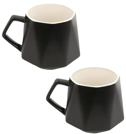 INTIRILIFE 2x Kaffee Tasse in Feinschliff Optik in Schwarz mit 350 ml Füllmenge - 13 x 10.5 x 9.2 cm - Tee Tasse Becher mit Henkel Trinkbecher für Kaffee, Tee, Milch, Kakao und vielem mehr