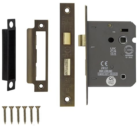 Decoranddecor Bathroom Mortice Lock - 3inch / 76mm - Antique Brass - Fire Rated - UKCA & CE Approved