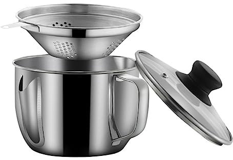 PRETYZOOM Olla De Filtro De Grasa Bol Envase Separador De Grasas De Cocina Tocino De Metal Terrarios Lata De Grasa Metalica Contenedor De Vidrio Desnatadora Quitar El Aceite