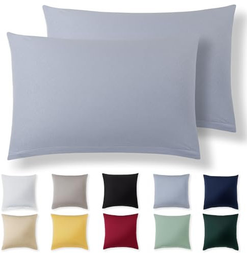 Alreya Kissenbezug 30 x 50 cm (2er Set) - Hellblau - 100% Jersey Baumwolle - Kissenhülle für Kissen 30x50 cm, Jersey Kopfkissenbezüge, Superweicher Kissenbezüge 30x50 mit Reißverschluss