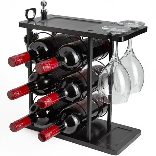 Velvet183 Wooden Wine Rack – Small 6 Bottle Wine Rack for Kitchen, Cupboard or Countertop – Compact Wooden Wine Bottle Holder for Stylish Wine Storage and Display