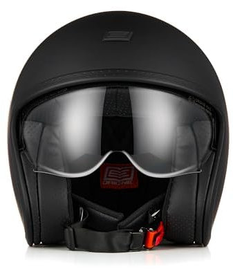ORIGINE Jet-Motorradhelm mit Schutzbrille, ECE 22-06-Zulassung (SOLID MATT Black, XL)