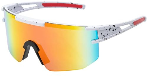 BEZLIT Sport Sonnenbrille Herren Damen Weiß Sprenkel – UV400 verspiegelte Fahrradbrille, Laufbrille, Skibrille – große Shield Sportbrille