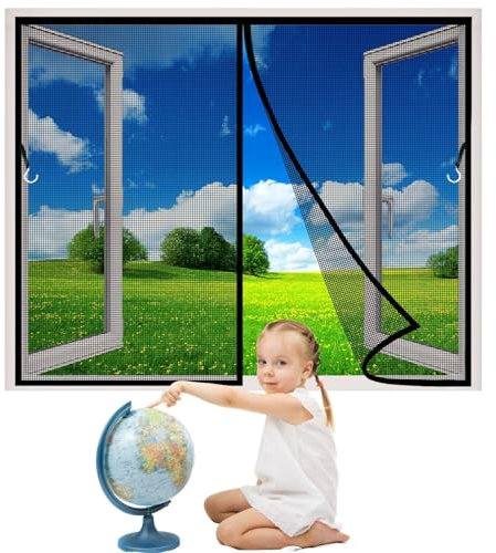 Zanzariera Magnetiche, 145x120cm Zanzariera Finestra Porta Magnetica, Chiusura Automatica Adsorbimento Magnetico Si Chiude da Sola, Nero 1995-Taglie