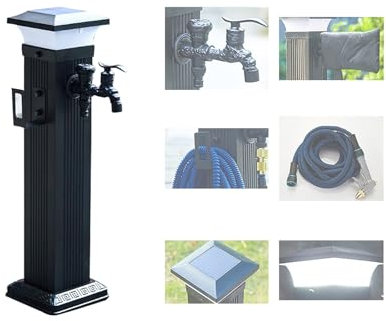 CMYAOYC Wassersäule, Solaraufladung, Standbrunnen Garten, Bewässerungswaschen im Hinterhof, Garten Wasserzapfsäule aus Aluminiumlegierung mit Wasserhahn und Sprühpistole(60.5cm/24in)