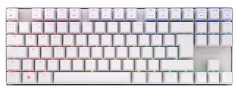 CHERRY MX 8.2 TKL Wireless, Kabellose Gaming-Tastatur ohne Nummernblock, Pan-Nordisches Layout (QWERTY), Bluetooth, 2,4 GHz und Kabel, MX2A RED Switches, Weiß