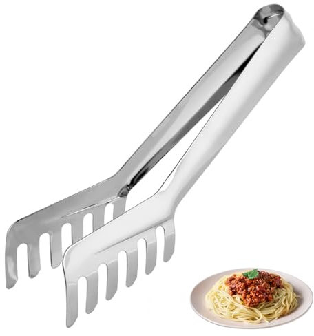 Hominas Pinza Spaguetti 19 cm, Pinza Forma de Peine de Fideos Servidor de Acero Inoxidable para Servir Pasta Espaguetis, Plata