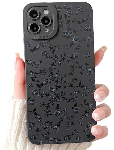 NITITOP Compatible with iPhone 11 Pro Max Case Cute Black Cool Design Flower Floral Rose Pattern for Women Girl Soft TPU Shockproof Protective Phone Cover Girly - Rose