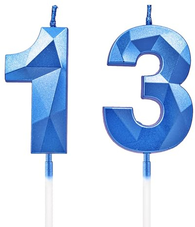 Kerzen zum 13. Geburtstag, saphirblaue Zahlenkerzen, Geburtstagsdekoration, Happy Birthday-Kuchenaufsätze, für Geburtstagsfeiern, Hochzeiten, Firmenjubiläen