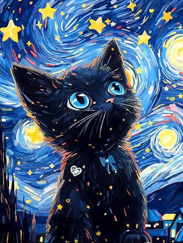 jieyisier Diamond Painting Erwachsene, Diamond Painting Set für Erwachsene,Katze Sternenhimmel Diamant Painting Bilder Schenken,Home Wall Decor 12x16 Zoll
