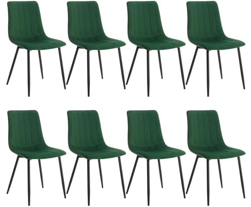 Klihome Esszimmerstühle 8er Set, Küchenstuhl, Esstisch Stuhl, Polsterstuhl, Wohnzimmerstuhl, Design Stuhl, mit Rückenlehne Metallbeinen, Sitzfläche aus Samt, Dunkelgrün, K0009EZS-8