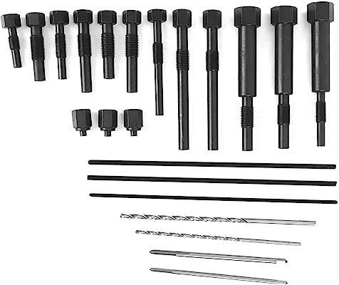 Acouto Glühkerzen-Auszieh-Abzieher M8 M10, Stahl, 7 Bohr-/Gewindeführungen, 5 Glühkerzen-Ausziehadapter, Aufbewahrungsbox, mit Harter, Langer Lebensdauer, Kaputtes Stück Heizelement,