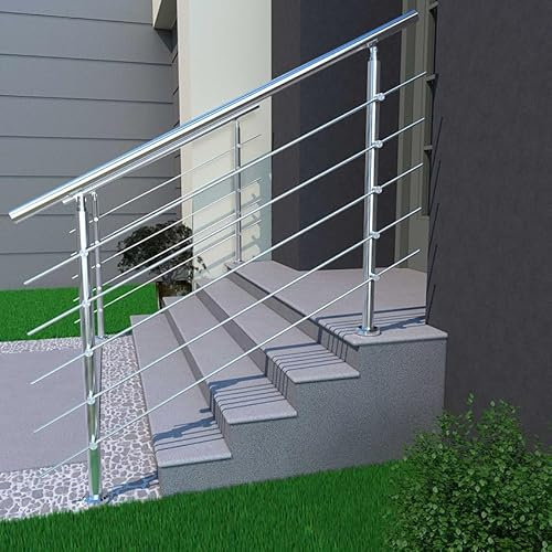 Aica Sanitär Edelstahl Geländer Treppengeländer mit Querstab Handlauf Brüstung Treppe Bausatz 150cm,Querstäbe 5