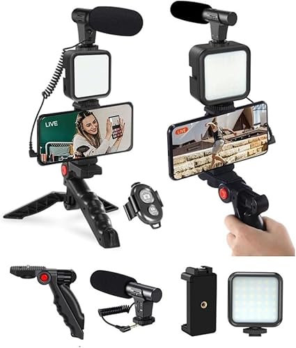 Kit de vídeo para smartphone profesional, kit Vlog teléfono, incluye luz LED, micrófono, soporte y trípode, compatible con iPhone, Android, Youtube, TikTok, Vlog, Live Streaming