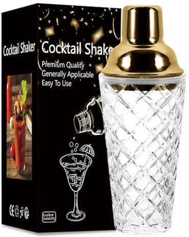 Limeow 1 Pc Shaker Cocktail,Shaker Verre,Cocktail Shaker,Doseur Cocktail,Verre Cocktail,Doseur Alcool Avec Filtre,Étanche et Durable,Convient pour la Maison et Les Soirées Dans les Bars (Couleur Or)