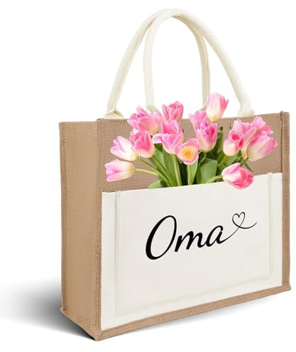 LIHIQIYA Jutetasche für Oma, Muttertagsgeschenke für Oma Tasche Personalisierte Jute Shopper Bag mit Herz Einkaufstasche Jutebeutel Jute Tasche Geschenk für Großmutter zum Geburtstag Muttertag